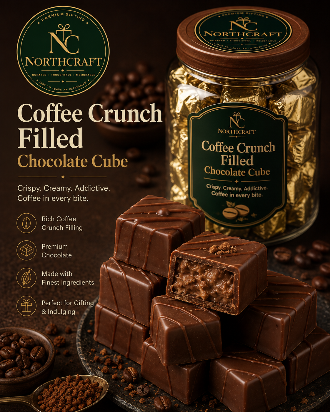 Coffee Crunch Filled Chocolate Cube